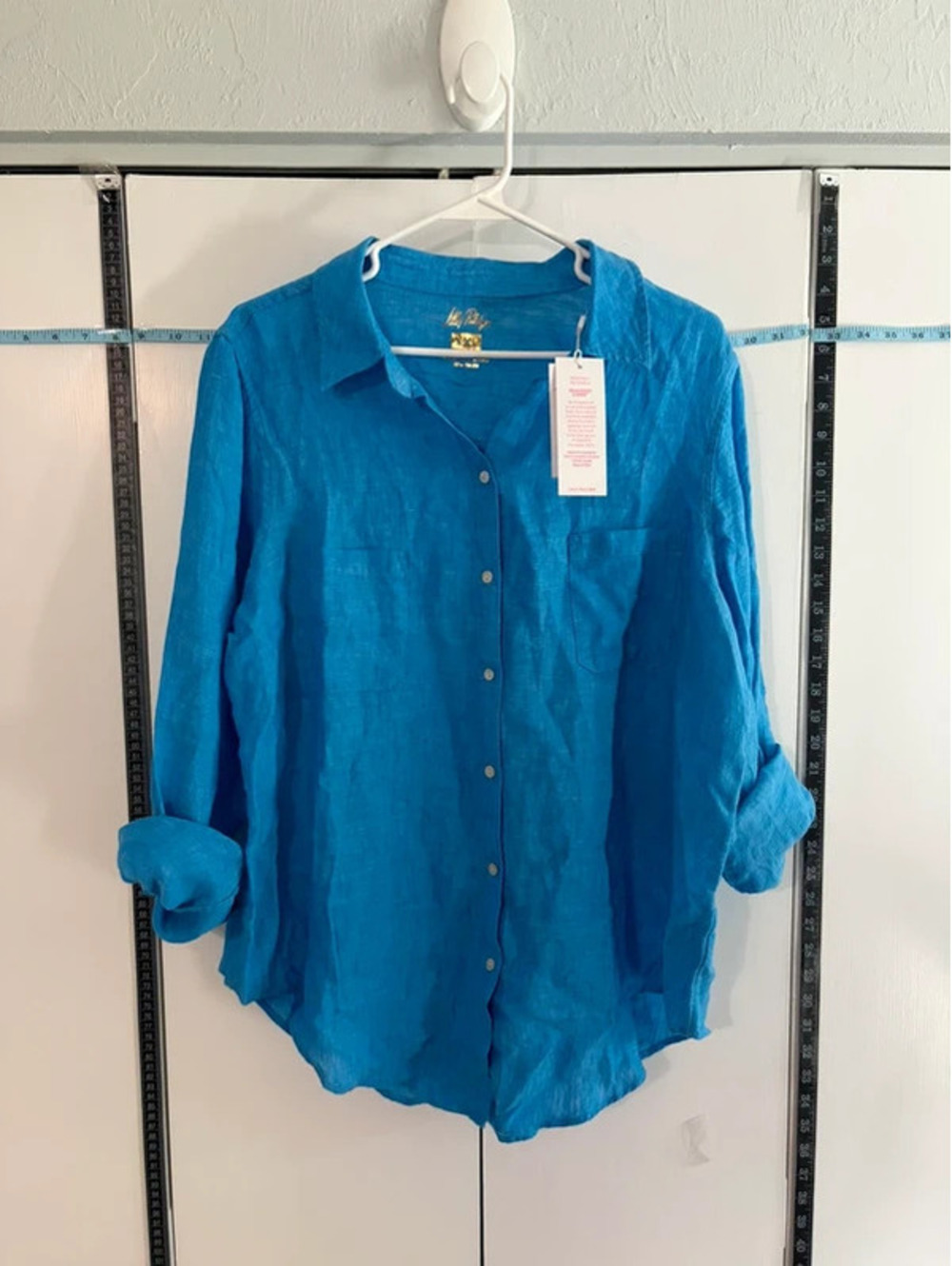 Lilly Pulitzer XXL Blue 100% Linen Button Down Shirt NWT Coastal Resort